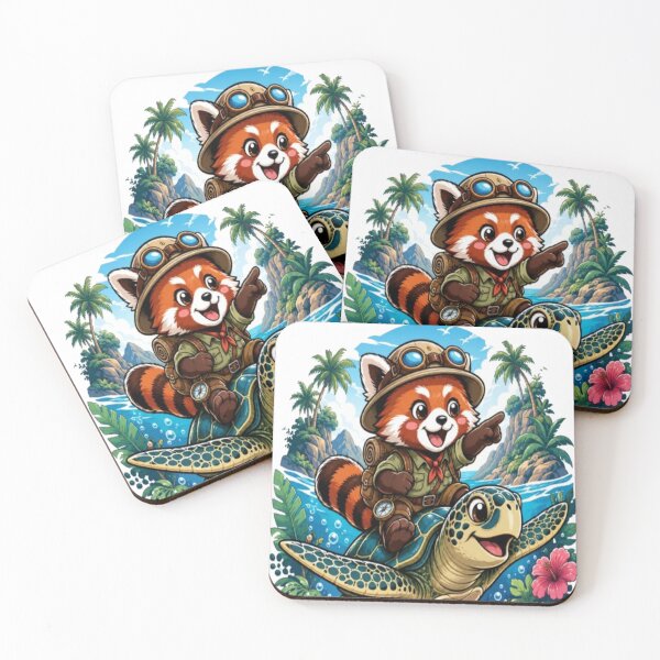 Item preview, Red Panda Explorer Riding Sea Turtle Cute Tropical Adventure T-Shirt designed and sold by D.Shop.
