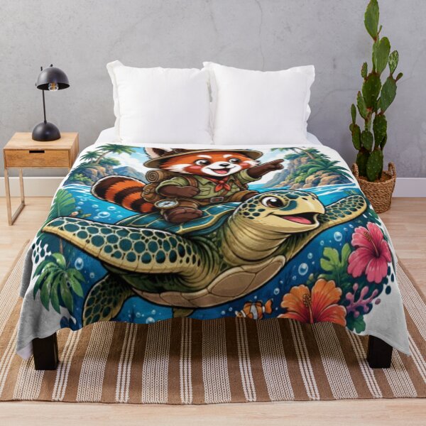 Item preview, Red Panda Explorer Riding Sea Turtle Cute Tropical Adventure T-Shirt designed and sold by D.Shop.