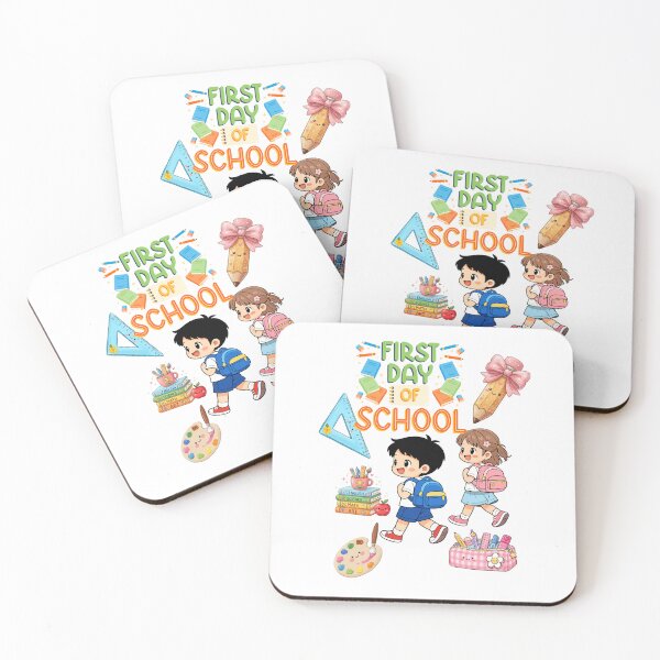 Item preview, First Day of School Happy Kawaii Kids with School Supplies designed and sold by Szpaku desart .