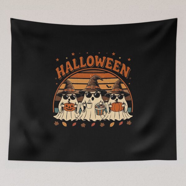Item preview, Halloween Ghost Squad Vintage Retro Shirt – Cute Ghosts with Pumpkins, Candy & Coffee, Spooky Fall Halloween Design designed and sold by fawzimorsy.