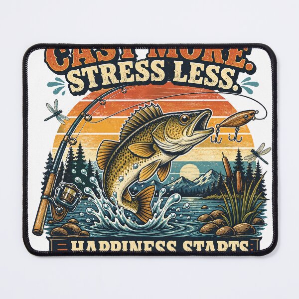 Item preview, Cast More Stress Less Happiness Starts at the Water Funny Fishing T-Shirt | Vintage Bass Angler Gift designed and sold by Rx Graphic Studio.