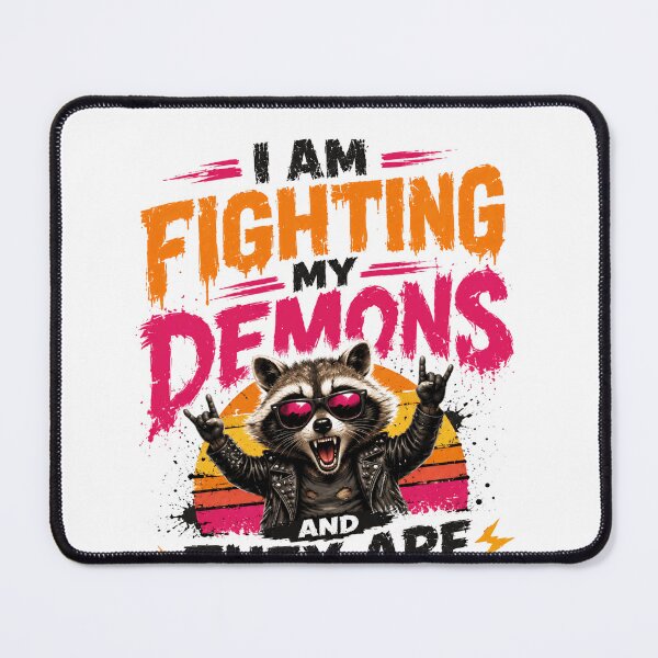 Item preview, I Am Fighting My Demons And They Are Winning Raccoon Mental Health Humor designed and sold by SkeletonsDanger.