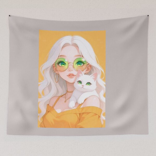 Item preview, Cute Anime Girl with White Hair & Green Sunglasses designed and sold by aminomen.