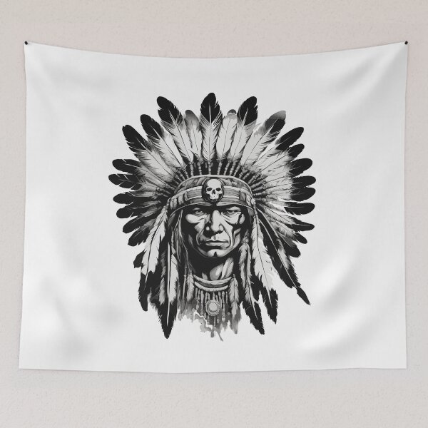 Item preview, War Chief Portrait Black & White Print designed and sold by X-ecute.