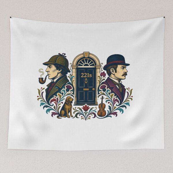 Item preview, Sherlock Holmes and Watson – Folk Floral 221B Portrait designed and sold by Fenay Designs.