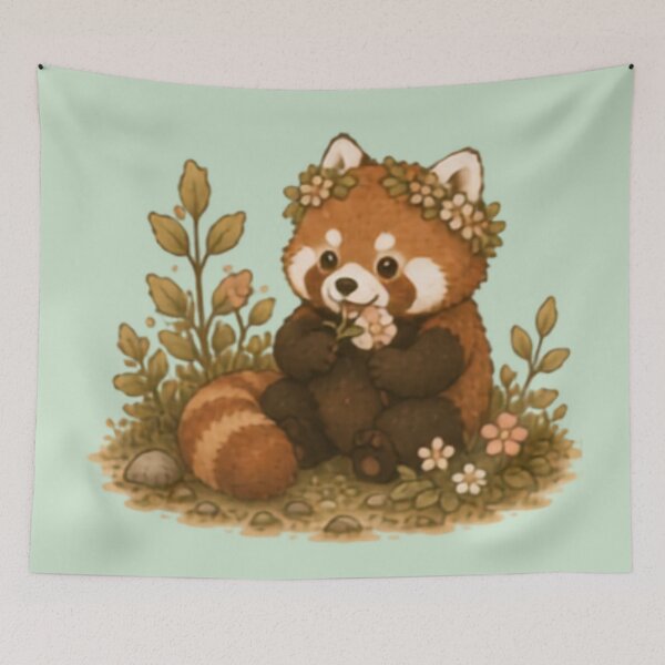 Item preview, Flower Crown Red Panda designed and sold by MellowMunchkins.