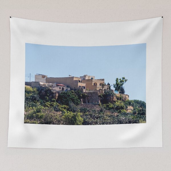 Item preview, Hilltop Village With Stone Houses and Mediterranean Architecture Perched on Rocky Cliff designed and sold by Nmallia.