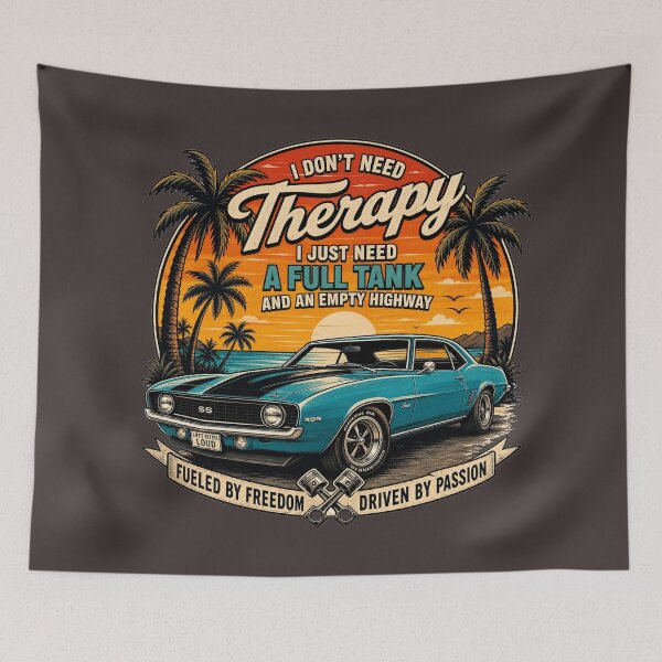 Item preview, I Don't Need Therapy – Classic Muscle Car Sunset Road Trip Vintage Graphic T-Shirt designed and sold by puzzell.