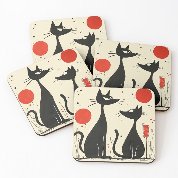 Item preview, Two Wine Drinking Black Cats In Lovers Spat designed and sold by GaffaDesigns.