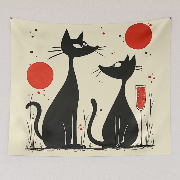 Item preview, Two Wine Drinking Black Cats In Lovers Spat designed and sold by GaffaDesigns.