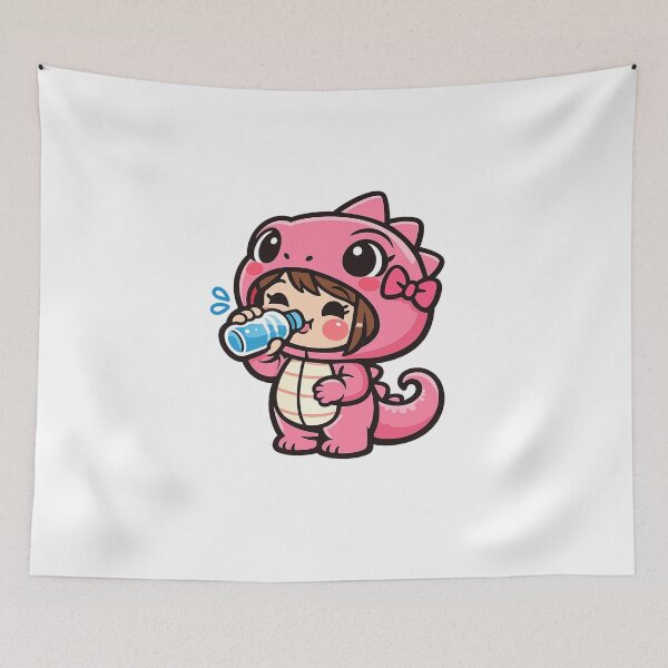 Item preview, Cute Pink Lizard Girl Drinking Water Kawaii Mascot | "Stay Hydrated Chibi Costume Design" designed and sold by RonBear-Designs.