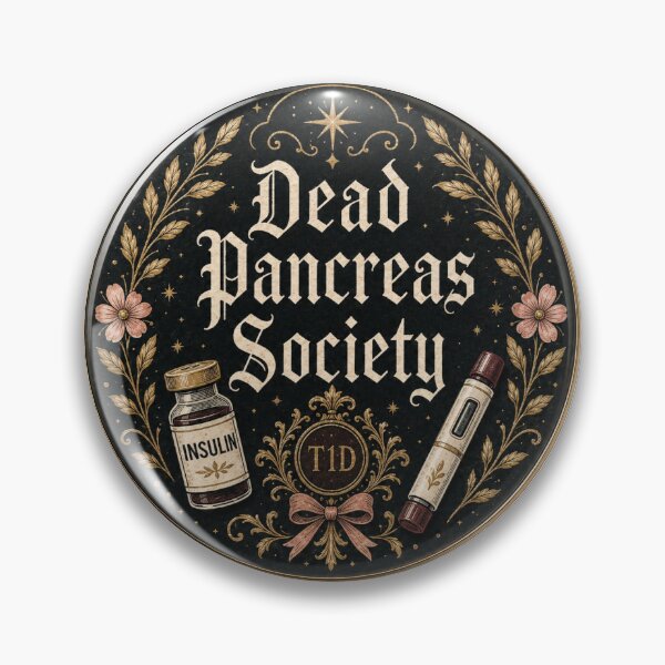 Item preview, Dead Pancreas Society Gothic Diabetes Pin Badge Sticker designed and sold by ArcanePrintsxo.