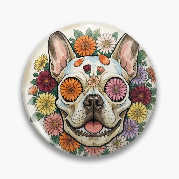 Item preview, Floral Sugar Skull French Bulldog Watercolor Day of the Dead Frenchie Art designed and sold by shallia.