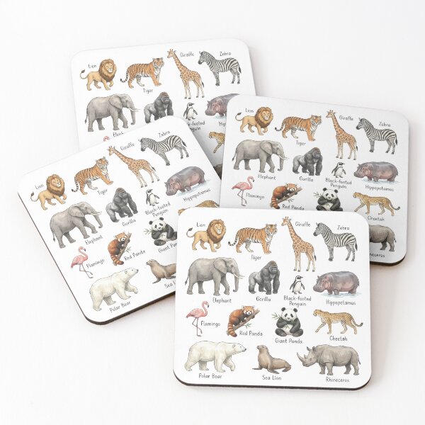 Item preview, Educational Zoo Animals Watercolor Chart - Cute Wildlife Illustrations for Kids designed and sold by raedattia.