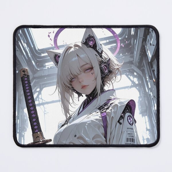 Item preview, Cyber Samurai Cat Girl | Futuristic Android Warrior | Purple Sci-Fi Anime Inspired Digital Art designed and sold by Dyan4.
