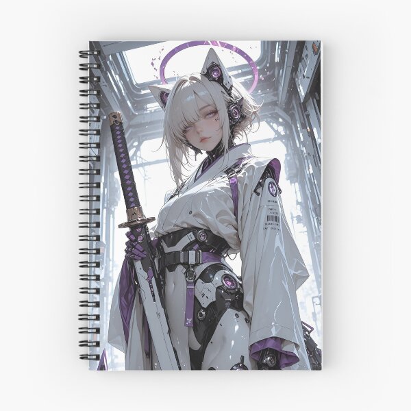 Item preview, Cyber Samurai Cat Girl | Futuristic Android Warrior | Purple Sci-Fi Anime Inspired Digital Art designed and sold by Dyan4.