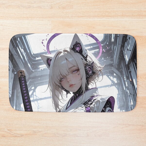 Item preview, Cyber Samurai Cat Girl | Futuristic Android Warrior | Purple Sci-Fi Anime Inspired Digital Art designed and sold by Dyan4.