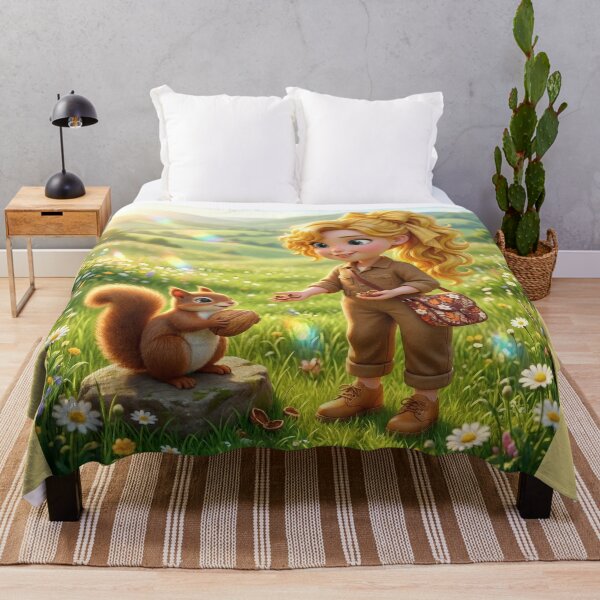 Item preview, Squirrel-loving girl in a garden designed and sold by Azurart2.