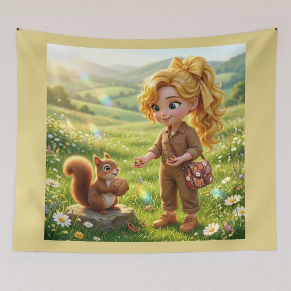 Item preview,  Squirrel-loving girl in a garden designed and sold by Azurart2.