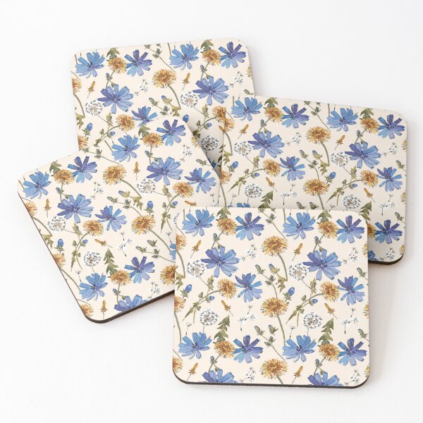 Item preview, Blue Chicory and Dandelion Watercolor Pattern designed and sold by NuvoraNest.