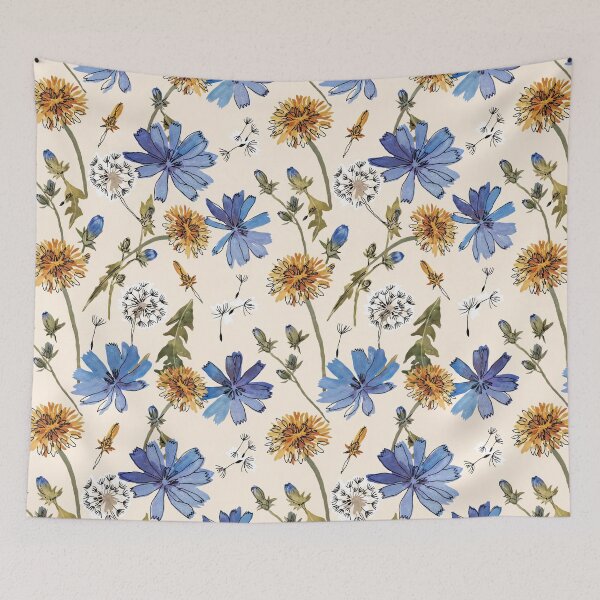 Item preview, Blue Chicory and Dandelion Watercolor Pattern designed and sold by NuvoraNest.