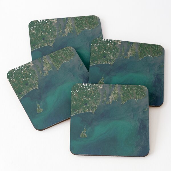 Item preview, Satellite aerial view of Block Island, coastal Rhode Island, Newport, and Narragansett Bay color photographic art print designed and sold by Jéanpaul  Ferro.