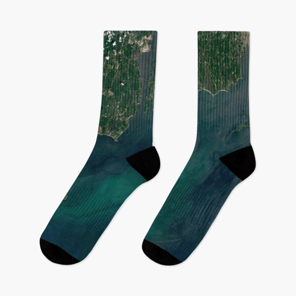 Item preview, Satellite aerial view of Block Island, coastal Rhode Island, Newport, and Narragansett Bay color photographic art print designed and sold by Jéanpaul  Ferro.