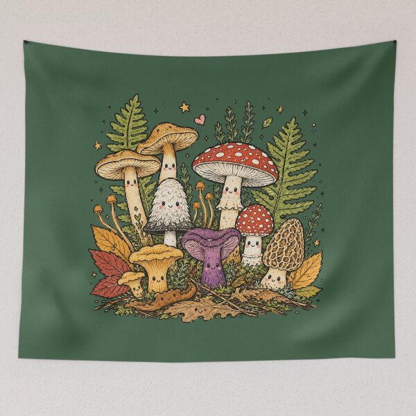 Item preview, Enchanted Forest Floor: Happy Forest Mushroom Friends designed and sold by 63Hotpeppers.