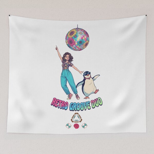 Item preview, Retro Groove Duo - Dancing Girl & Penguin  designed and sold by m-yoga-store.