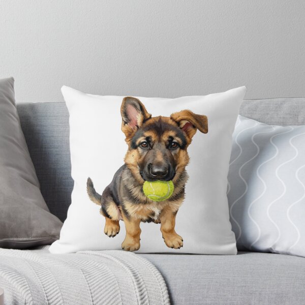 Item preview, Watercolor German Shepherd puppy and a tennis ball designed and sold by WildArtIT.
