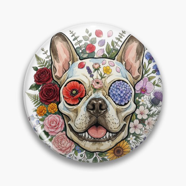 Item preview, Botanical French Bulldog Skull Floral Watercolor Gothic Frenchie Illustration designed and sold by shallia.