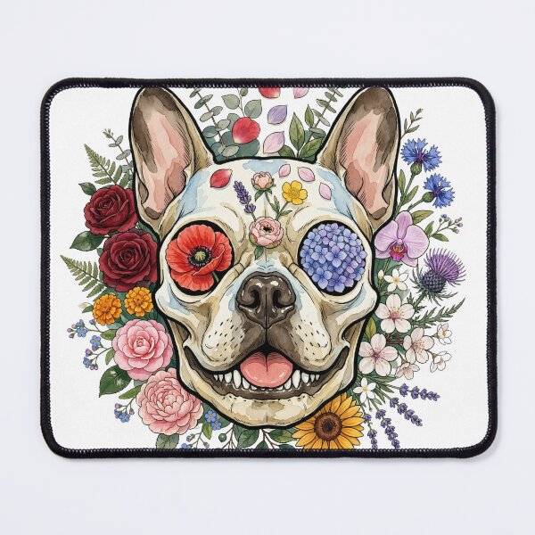 Item preview, Botanical French Bulldog Skull Floral Watercolor Gothic Frenchie Illustration designed and sold by shallia.