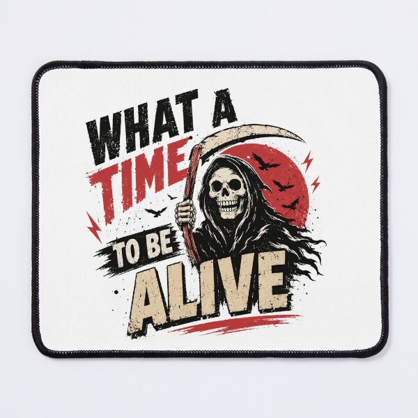 Item preview, What A Time To Be Alive Grim Reaper Sarcastic Humor Death Quote designed and sold by SkeletonsDanger.