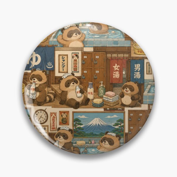 Item preview, Cute Tanuki Sento Seamless Pattern – Retro Japanese Bathhouse Kawaii Wrapping Paper Design designed and sold by kawaii animal store (in Japan).