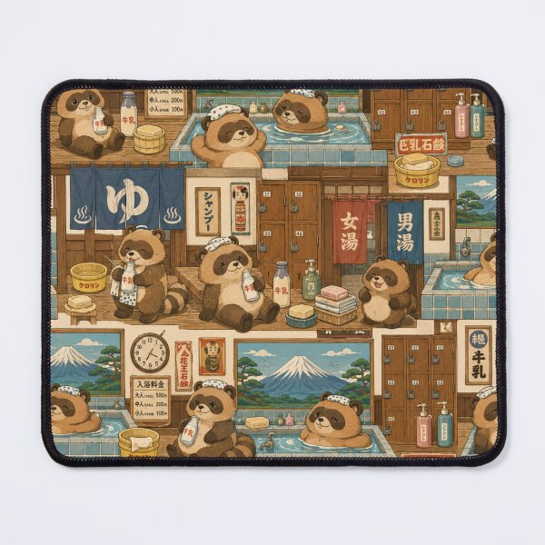 Item preview, Cute Tanuki Sento Seamless Pattern – Retro Japanese Bathhouse Kawaii Wrapping Paper Design designed and sold by kawaii animal store (in Japan).
