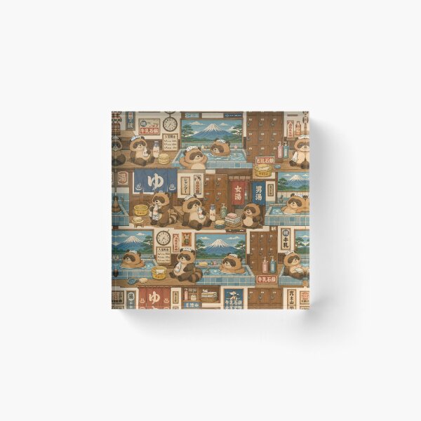 Item preview, Cute Tanuki Sento Seamless Pattern – Retro Japanese Bathhouse Kawaii Wrapping Paper Design designed and sold by kawaii animal store (in Japan).