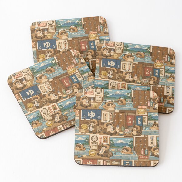 Item preview, Cute Tanuki Sento Seamless Pattern – Retro Japanese Bathhouse Kawaii Wrapping Paper Design designed and sold by kawaii animal store (in Japan).