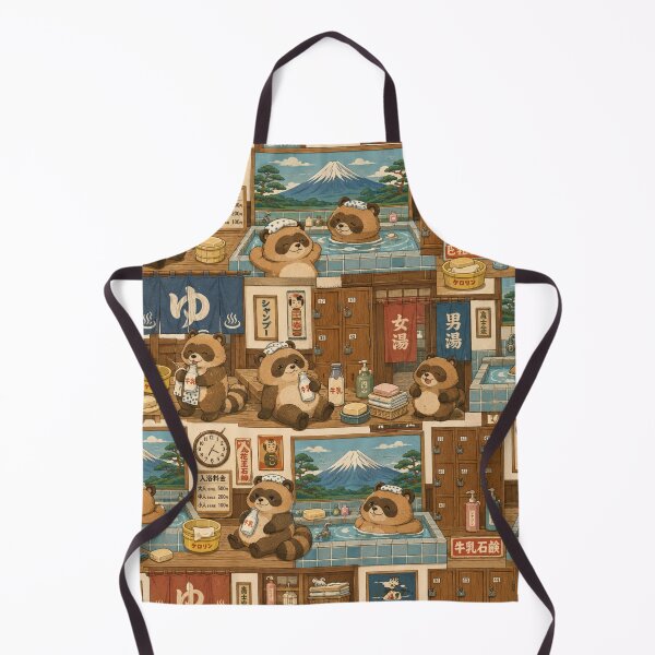 Item preview, Cute Tanuki Sento Seamless Pattern – Retro Japanese Bathhouse Kawaii Wrapping Paper Design designed and sold by kawaii animal store (in Japan).