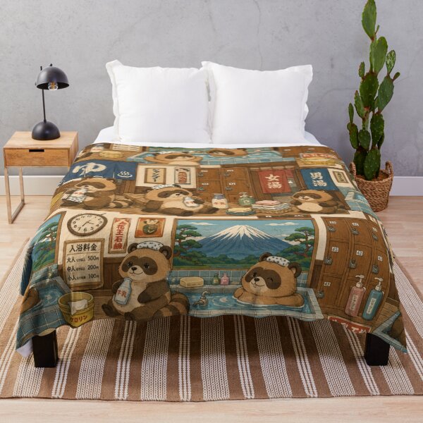 Item preview, Cute Tanuki Sento Seamless Pattern – Retro Japanese Bathhouse Kawaii Wrapping Paper Design designed and sold by kawaii animal store (in Japan).