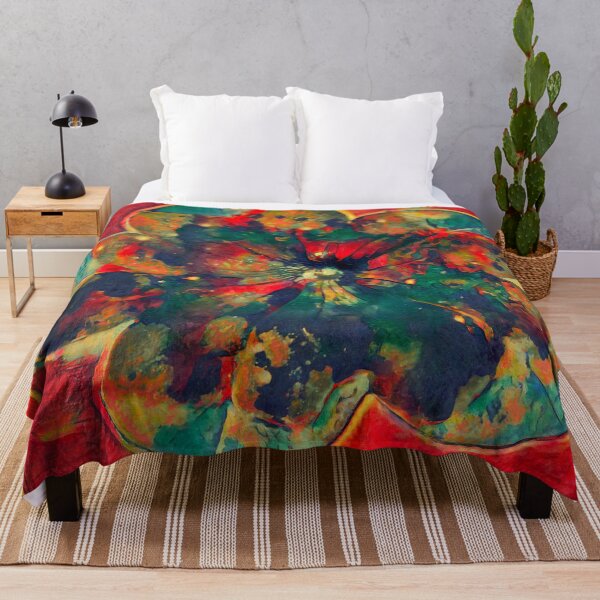 Item preview, Impressionist Abstract Deep Teal and Red Hibiscus Flower designed and sold by BalkanBloomArt.