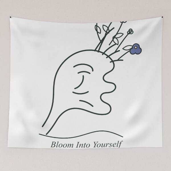 Item preview, Bloom Into Yourself – Minimalist Abstract Face and Wildflower Line Art designed and sold by FlamoArt.
