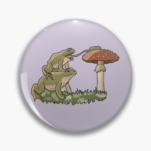 Item preview, Frog stack catching caterpillar on red mushroom cottagecore art  designed and sold by LeshanArt.