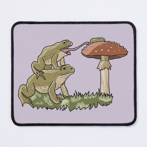 Item preview, Frog stack catching caterpillar on red mushroom cottagecore art  designed and sold by LeshanArt.