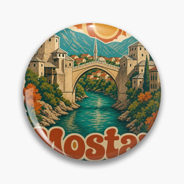 Item preview, Mostar Bosnia and Herzegovina Travel Souvenir - Retro Illustration designed and sold by VisualArtsOasis.