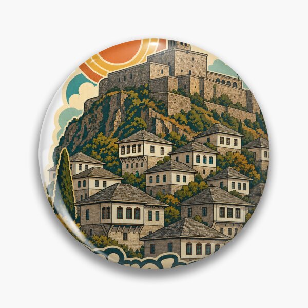 Item preview, Gjirokaster Albania Travel Souvenir - Retro Illustration designed and sold by VisualArtsOasis.