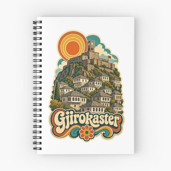 Artikelvorschau, Gjirokaster Albanien Reisesouvenir - Retro-Illustration entworfen und verkauft von VisualArtsOasis.