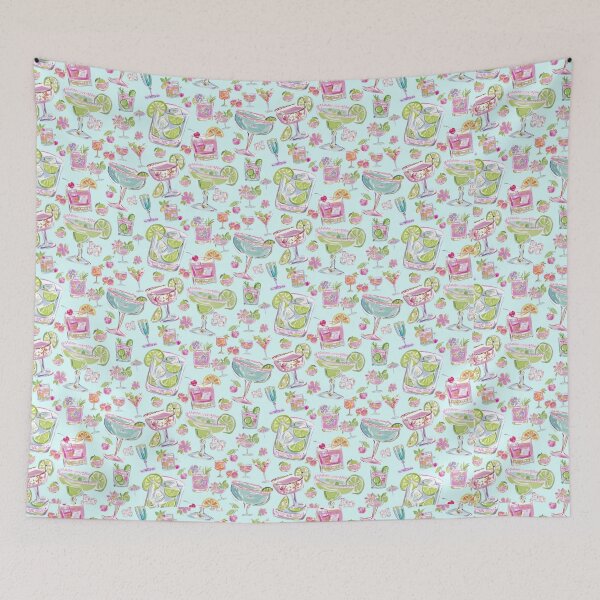 Item preview, Cocktail Hour Blue | Watercolor Cocktail Pattern | Summer Citrus Repeat Print | Pink Floral Happy Hour Design designed and sold by Megan Jamison.