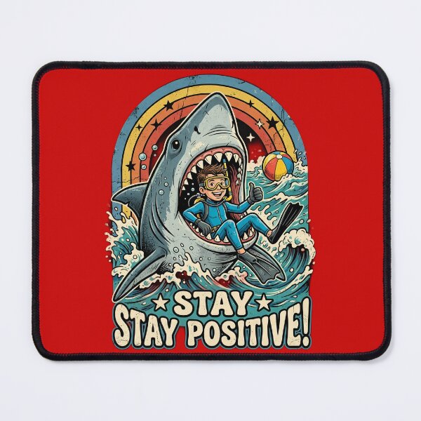 Item preview, Stay Stay Positive Shark Diver Retro T-Shirt | Funny Scuba Diving Great White Shark Beach Design designed and sold by Bhaskar Digital Art.