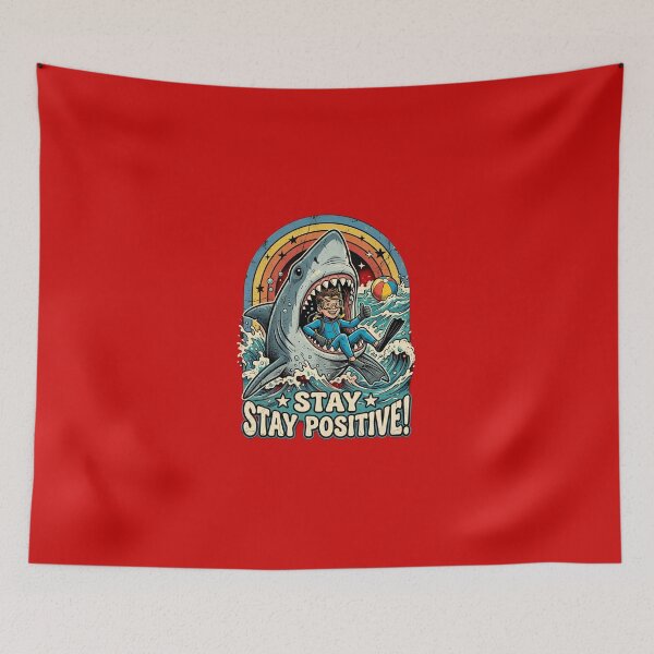 Item preview, Stay Stay Positive Shark Diver Retro T-Shirt | Funny Scuba Diving Great White Shark Beach Design designed and sold by Bhaskar Digital Art.