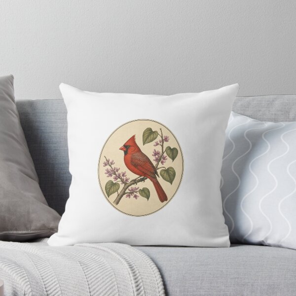 Item preview, Northern Cardinal and Redbud — Vintage Backyard Bird Field Guide designed and sold by QuietWingGuide.